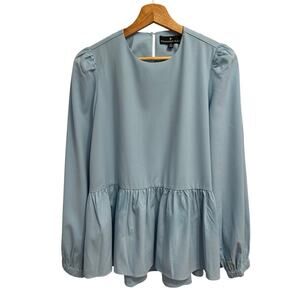 Pomander Place Light Blue Peplum Long-Sleeve Blouse